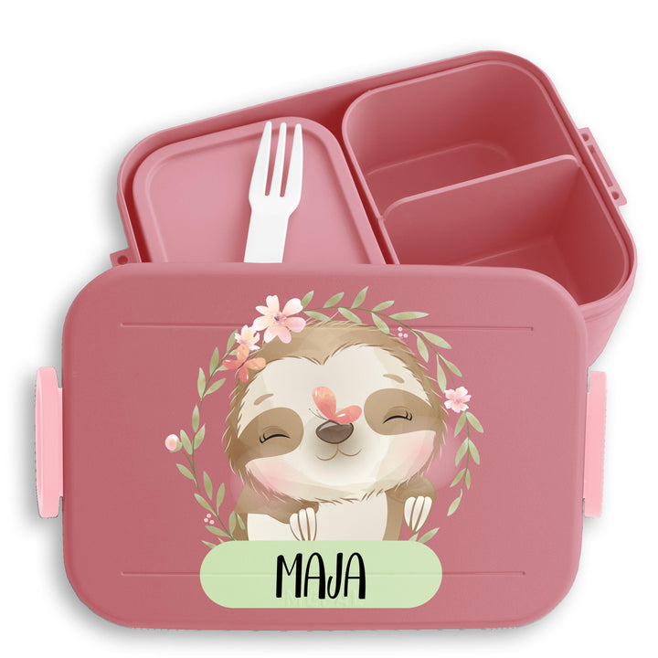 Kinder Bento Box Midi Lunchbox für Mepal Bentobox - Brotdose Faultier mit Name | Geschenk Einschulun