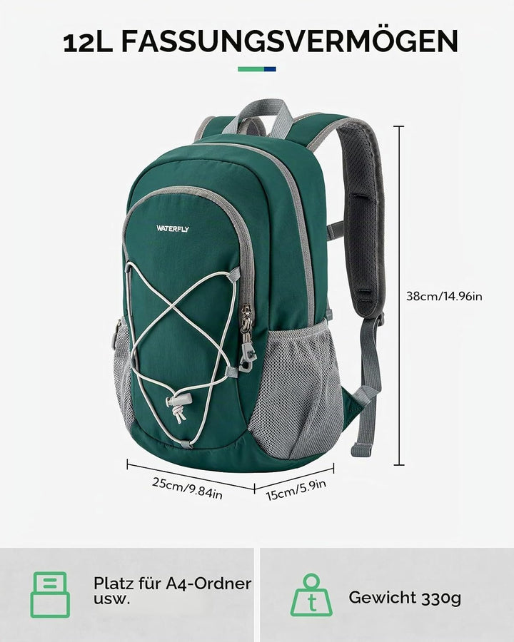 WATERFLY Rucksack Klein Wanderrucksack 12L: Leicht Tagesrucksack Mini Sport Backpack Outdoor Daypack