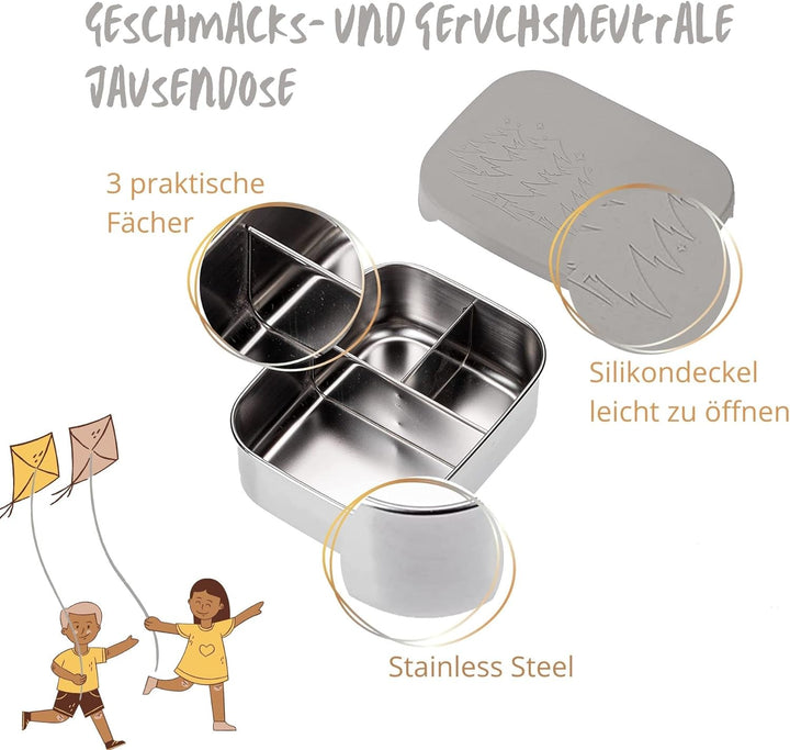 Wald The green choice Edelstahl Lunchbox, Jausendose, Brotdose, Jausenbox mit Silikondeckel, leicht