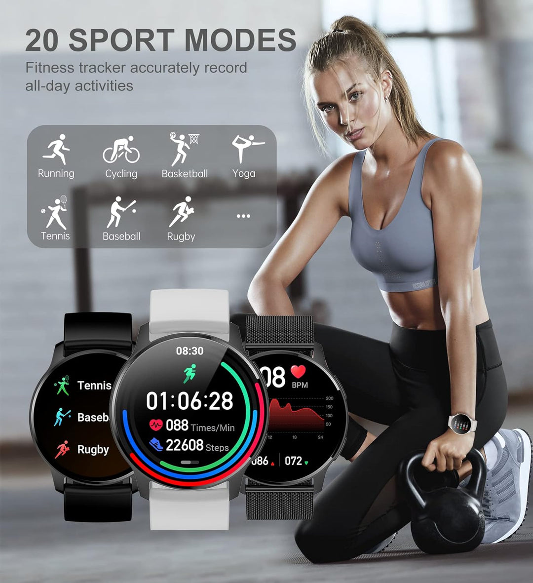 Smartwatch Damen Herren mit Telefonfunktion, 1.32 Zoll HD Voll Touchscreen, Smartwatch mit SpO2 Puls