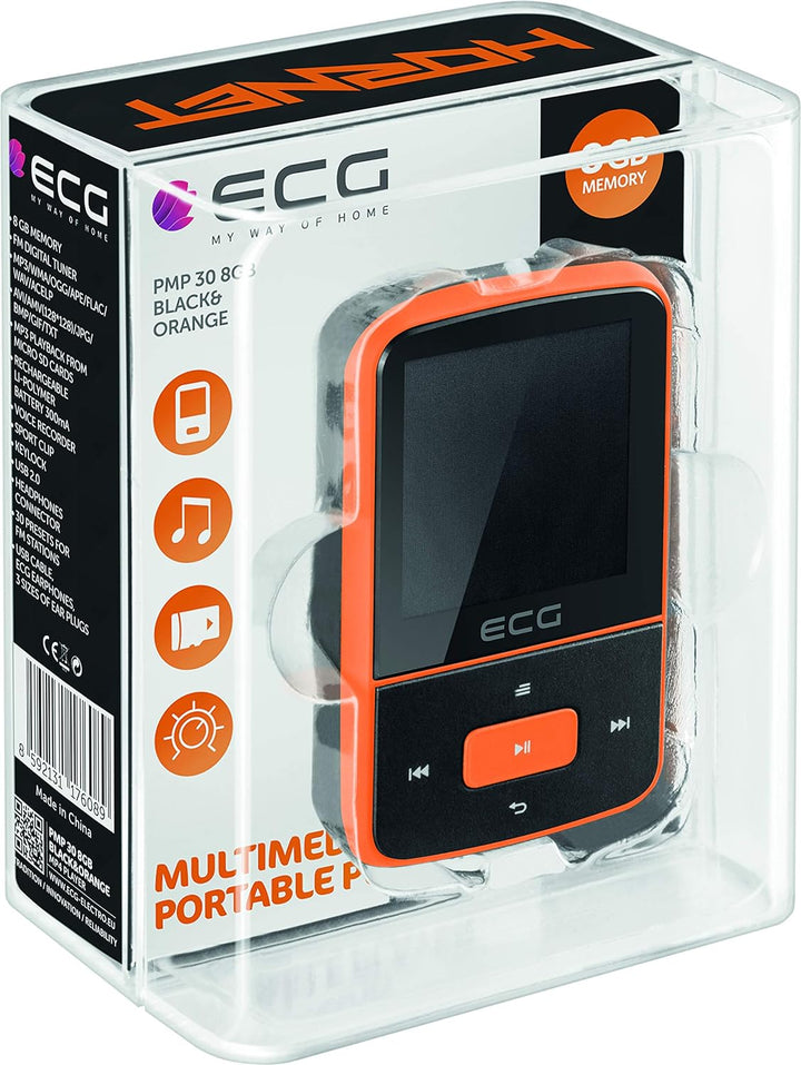 ECG PMP 30 8GB Black&Orange MP3/MP4-Player – Speicher 8 GB; 30 Vorwahlen für FM-Sender; MP3 von der