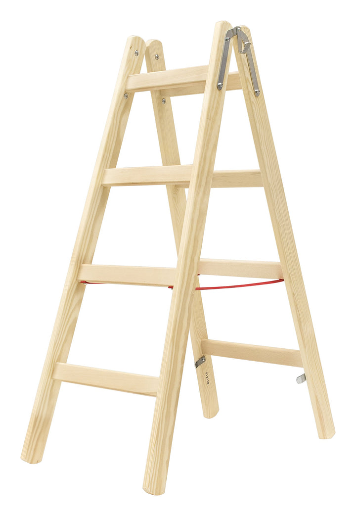 Hymer Holz Sprossenstehleiter 2x4 Sprossen (Leiter beidseitig begehbar, Spreizsicherung, stabiler Ei