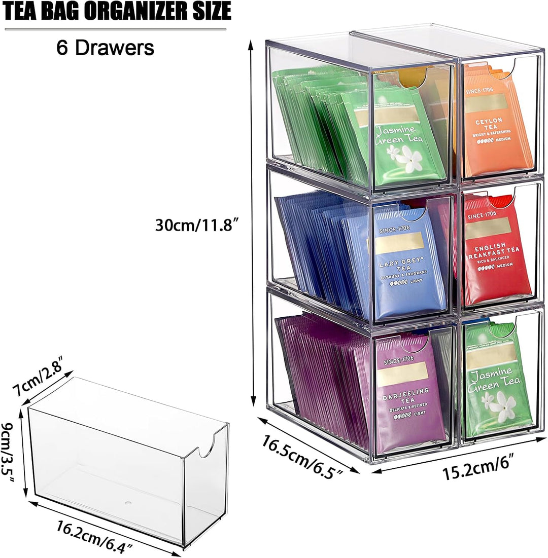 6 Pcs Stapelbare Teebeutel Organizer Schubladenboxen 16,5x7,6x10cm