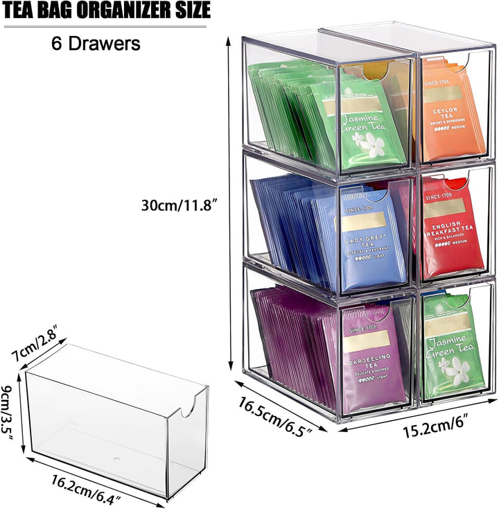 6 Pcs Stapelbare Teebeutel Organizer Schubladenboxen 16,5x7,6x10cm