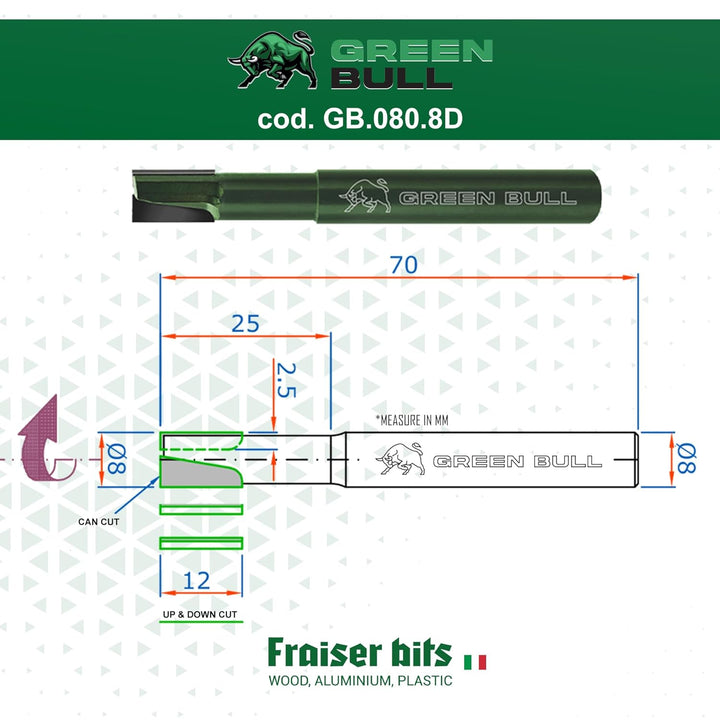 Fraiser GREEN BULL – Diamant-Fräser für Schnitte und Nuten in Holz, Kunststoff und Leichtmetallen, S
