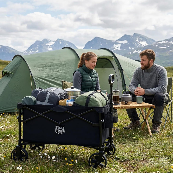 TIMBER RIDGE Bollerwagen Faltbar 200L mit Getränkehalter Verstellbarem Griff, Handwagen Klappbar Tra