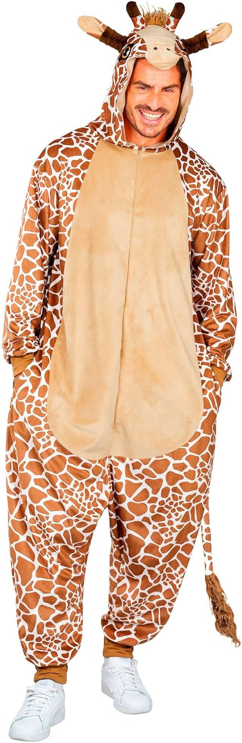 W WIDMANN MILANO Party Fashion - Tier Overall für Erwachsene, weicher Plüsch Jumpsuit mit Kapuze, Ti
