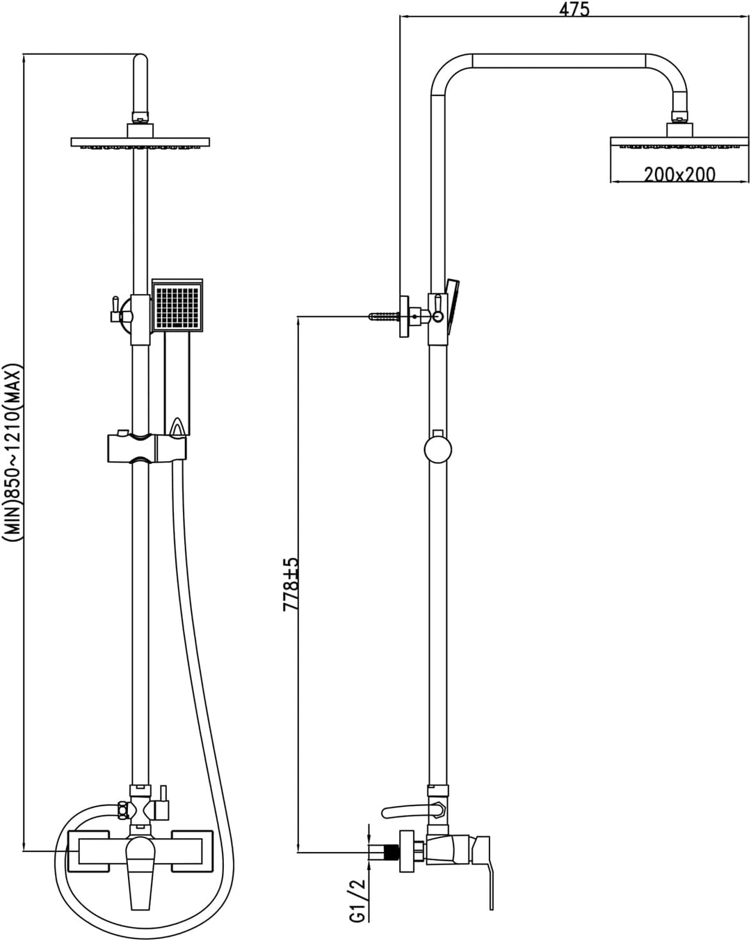 Duschset mit Armatur, Duschsystem mit Einhebelmischer Duscharmatur,Verstellbare Duschstange und Ecki
