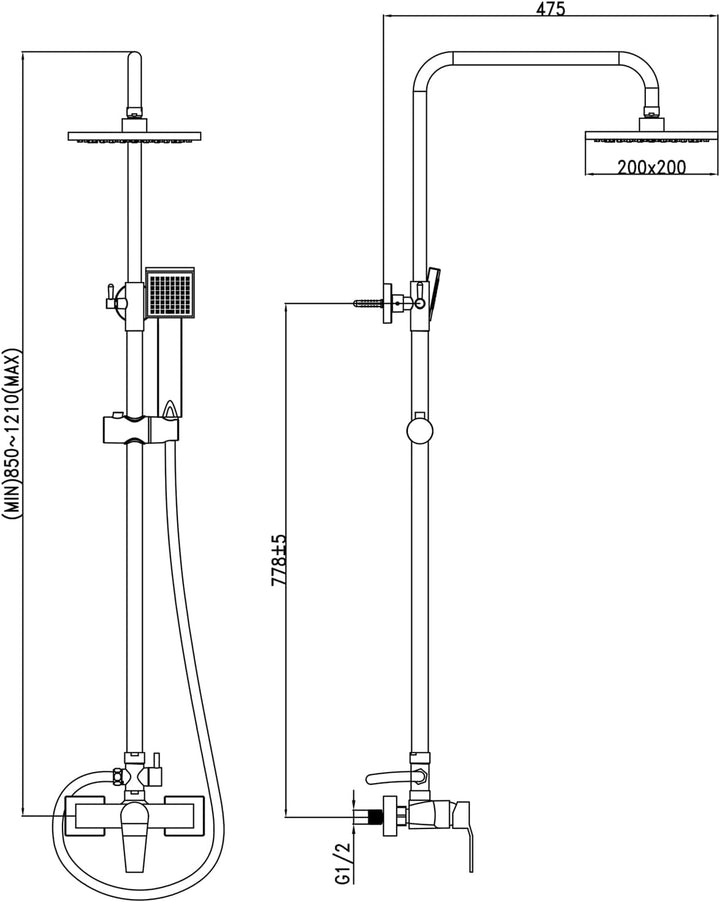 Duschset mit Armatur, Duschsystem mit Einhebelmischer Duscharmatur,Verstellbare Duschstange und Ecki