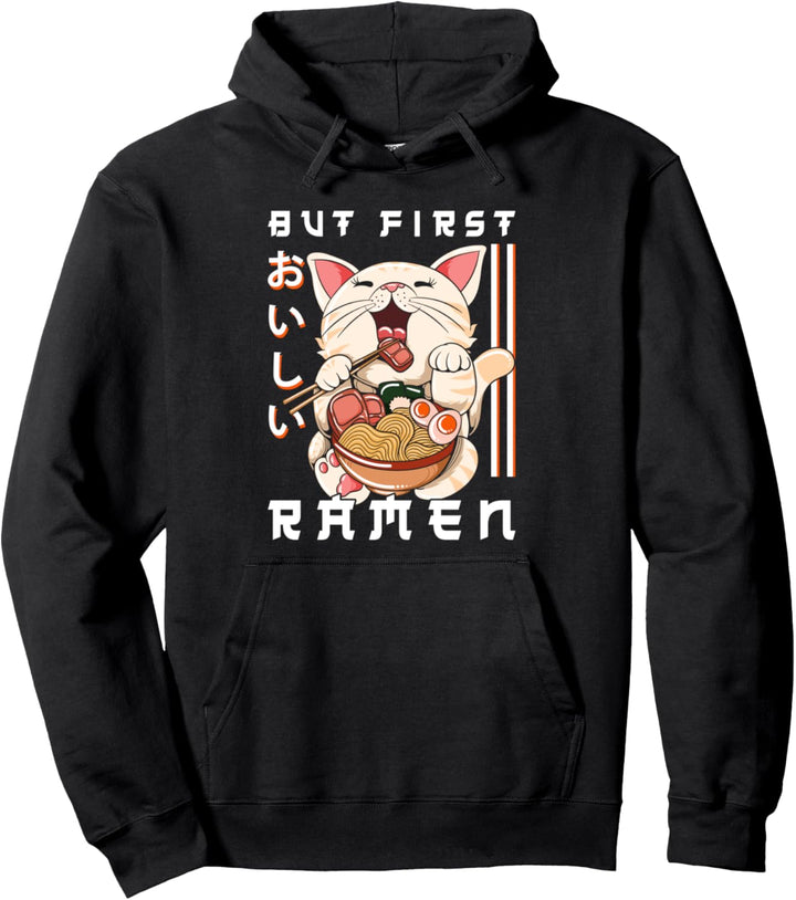 Ramen First essende Katze Kawaii Anime Baka japanisches Pullover Hoodie