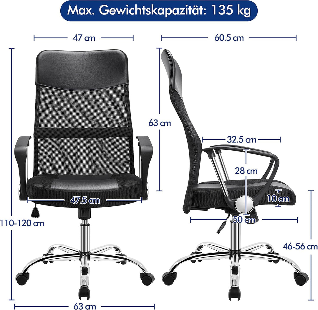 Yaheetech Bürostuhl, ergonomischer Schreibtischstuhl, Computerstuhl, 360° Drehstuhl, chefsessel mit