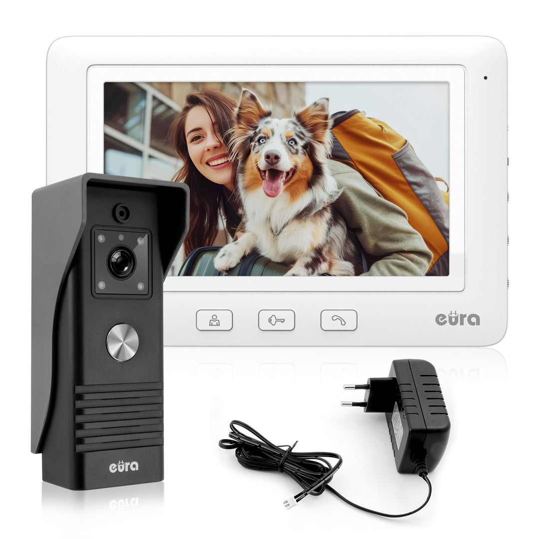 Eura VDP-45A3 Alpha Video-Türsprechanlage Gegensprechanlage, Weiss, 7-Zoll-Farbmonitor, 4 Draht 1 Mo