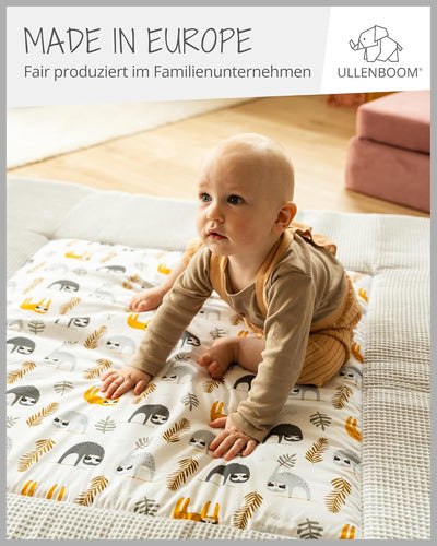 ULLENBOOM ® Baby Krabbeldecke 120x120 cm gepolstert - Grau-Faultiere (Made in EU) - Krabbeldecke für