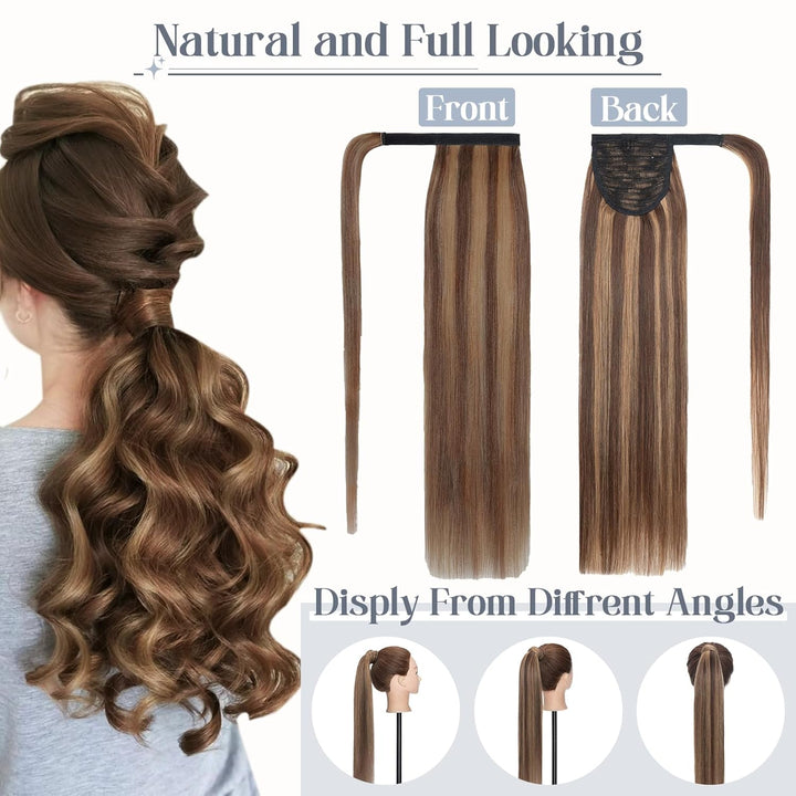 Rich Choices Pferdeschwanz Haarteil Echthaar Extensions Ponytail Extension mit Klettband 40cm #4/27