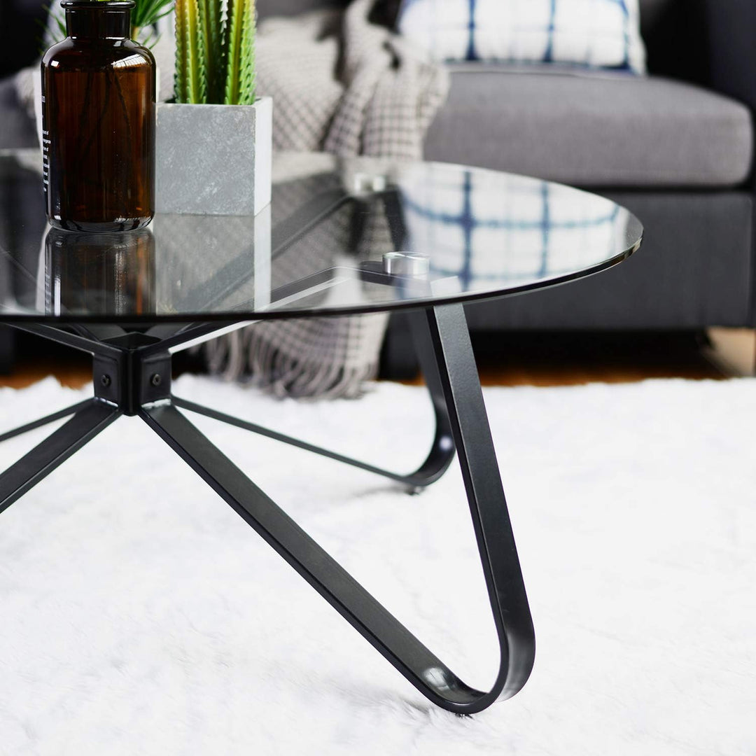 Runder Couchtisch aus gehärtetem Glas, nordischer minimalistischer Sofatisch moderner Beistelltisch
