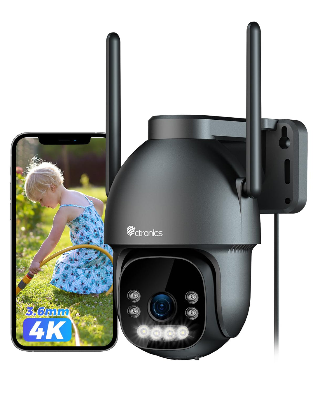 Ctronics 4K WLAN Überwachungskamera für den Aussenbereich, PTZ-Kamera mit 8MP Farbnachtsicht, 2,4/5G