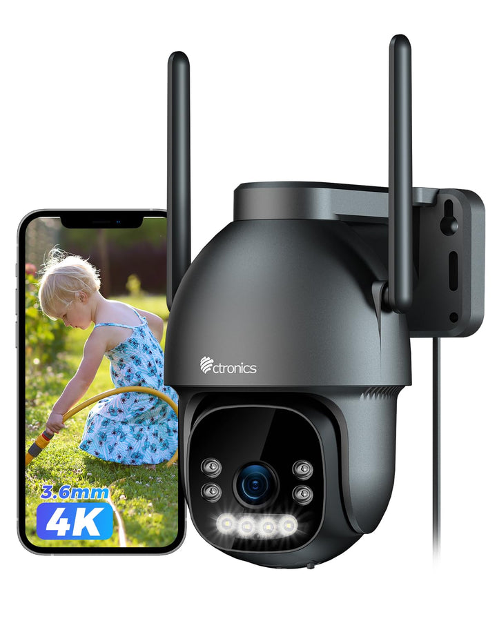 Ctronics 4K WLAN Überwachungskamera für den Aussenbereich, PTZ-Kamera mit 8MP Farbnachtsicht, 2,4/5G