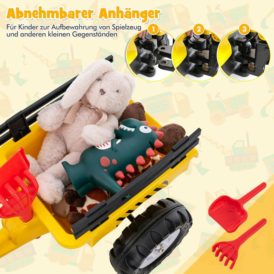 COSTWAY Trettraktor, Kinder Traktor mit Abnehmbarer Anhänger & Grabschaufel, Baggerlader bis 35 kg b