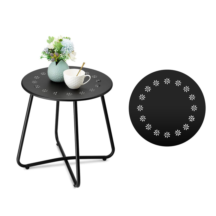danpinera Outdoor Beistelltische mit Blumenausschnitten, Kleiner Runder Gartentisch, Wetterfester St