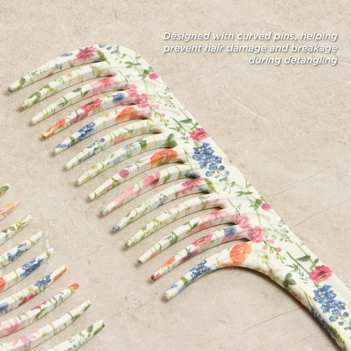 Denman D28 Wide Tooth Entwirrungskamm Floral Fantasy - Gebogene Nadel zum Entwirren, Lockendefiniere