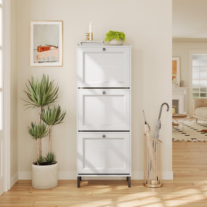 Bealife Schuhregal mit 3 Klapptüren, doppelte Tiefe, schmaler Organizer für den Eingang, 50 x 118 x
