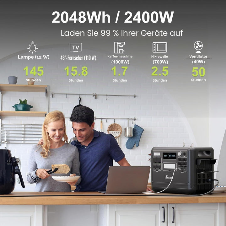 FOSSiBOT F2400 Powerstation mit 200W Solarpanel, Solargenerator 2048Wh LiFePO4 Batterie 230V 2400W 3