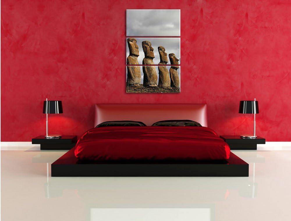 Pixxprint Moai Statuen auf den Osterinseln als Leinwandbild/Grösse: 3 Teilig (120x80) cm/Wandbild/Ku