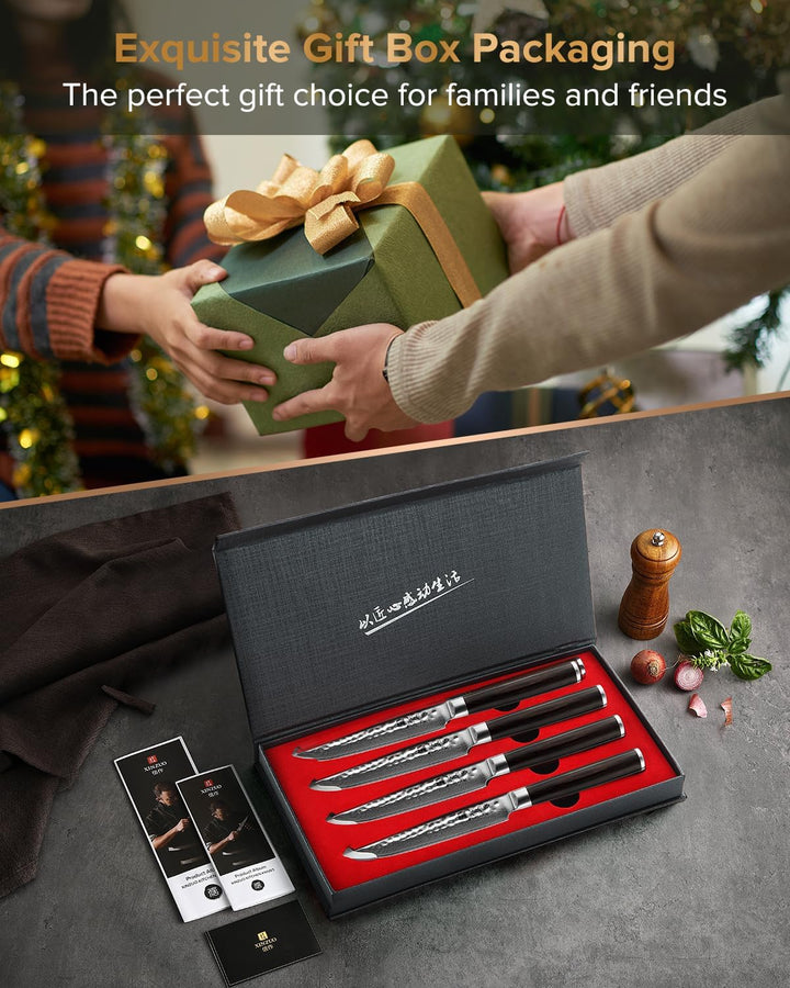 XINZUO 4-Teilig Steakmesser Set, 12.4cm Steakbesteck für 4 Personen, profi Damaststahl Steakmesser s
