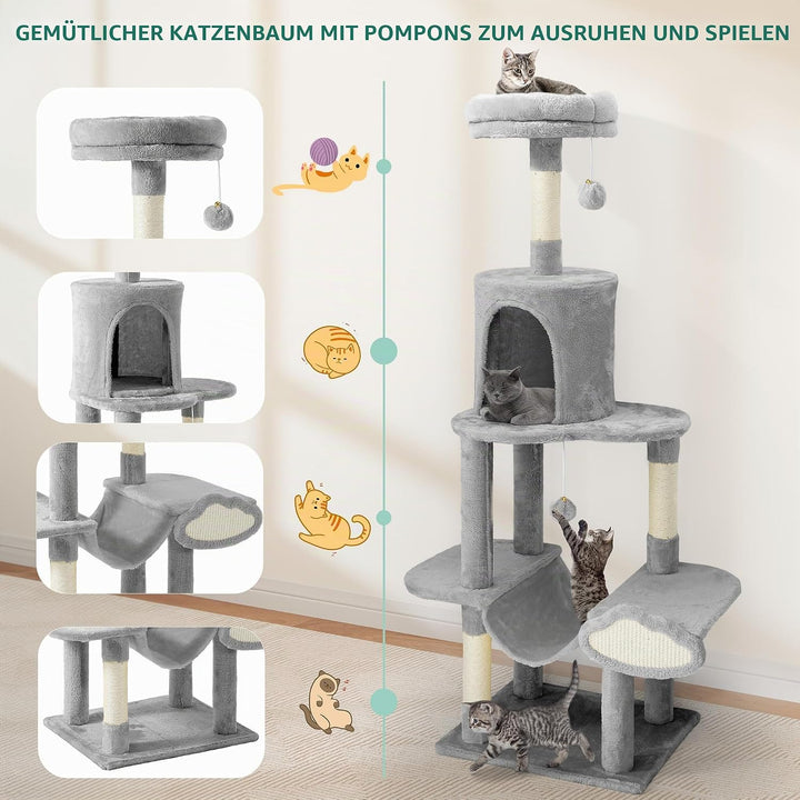 YITAHOME Kratzbaum, Stabiler Kratzbaum für Katzen, mehrstöckiger Kletterbaum mit Hängematte, hohes,
