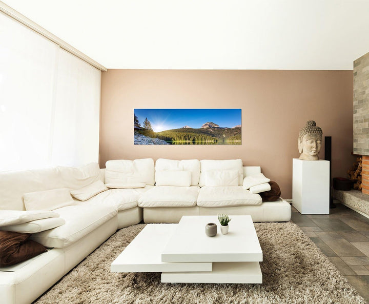 Paul Sinus Art Panoramabild auf Leinwand und Keilrahmen 150x50cm Montenegro Nationalpark See Boote B