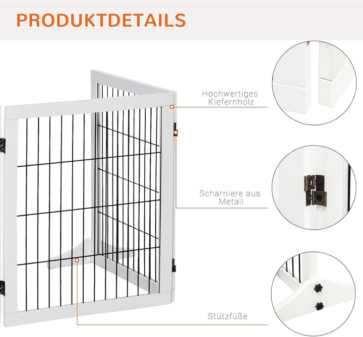 PawHut Absperrgitter für Hunde Schutzgitter Hundegitter mit Stützfüssen Treppengitter Hundeabsperrgi