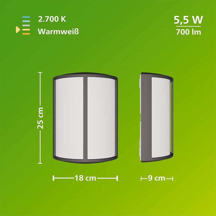 Philips MyGarden LED Wandaussenleuchte Stock, 6 W, Anthrazitgrau ohne Bewegungsmelder, ohne Bewegung