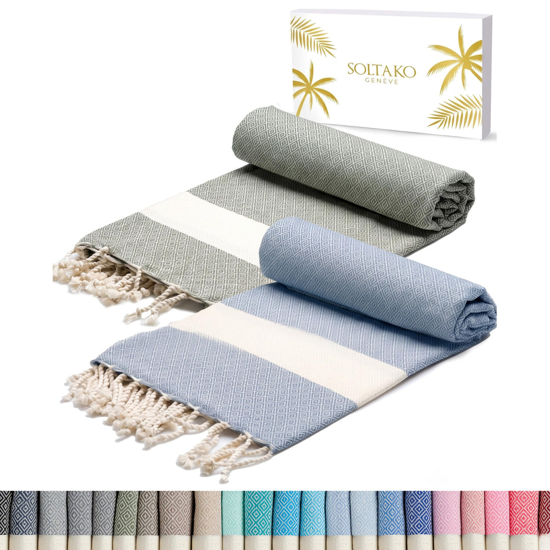 SOLTAKO Fouta Diamant Premium Hamamtuch 100x200 cm, 100% Baumwolle, schnelltrocknend & saugfähig, St