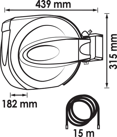 VIGOR Schlauchaufroller (Schlauchdurchmesser: 10 mm, Schlauchlänge: 15 m, automatisches Aufrollen mi