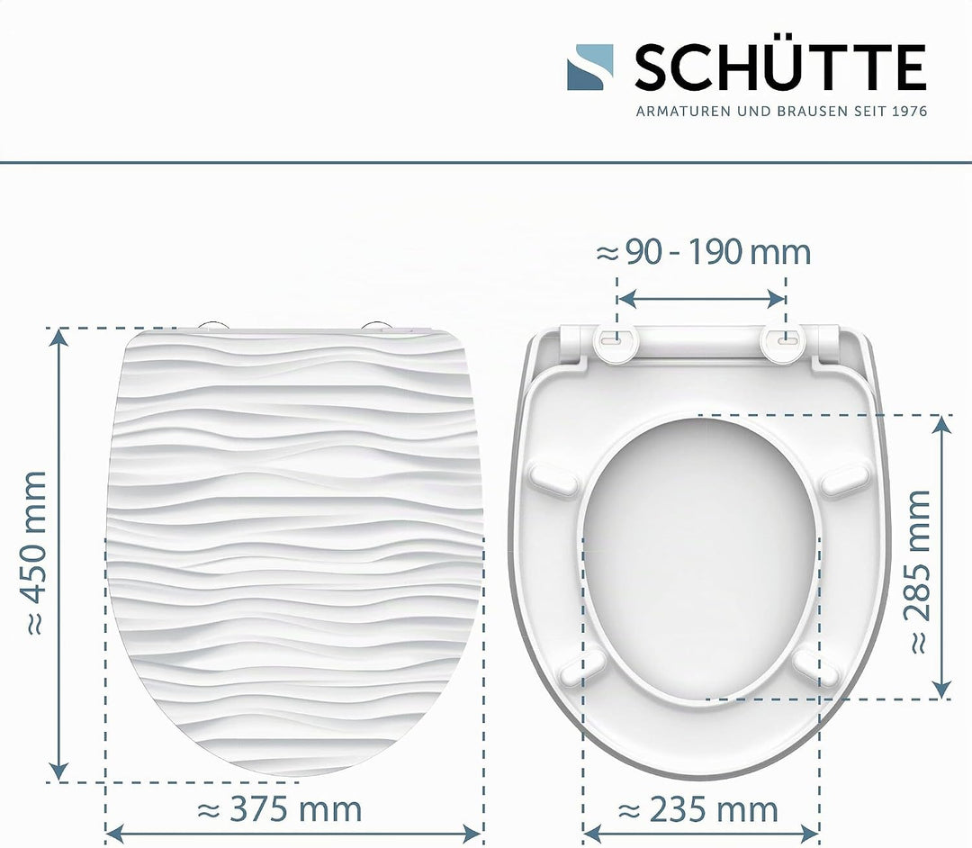 SCHÜTTE WC-Sitz Duroplast HG WHITE WAVE, Hochglänzender Toilettensitz mit Absenkautomatik, Schnellve
