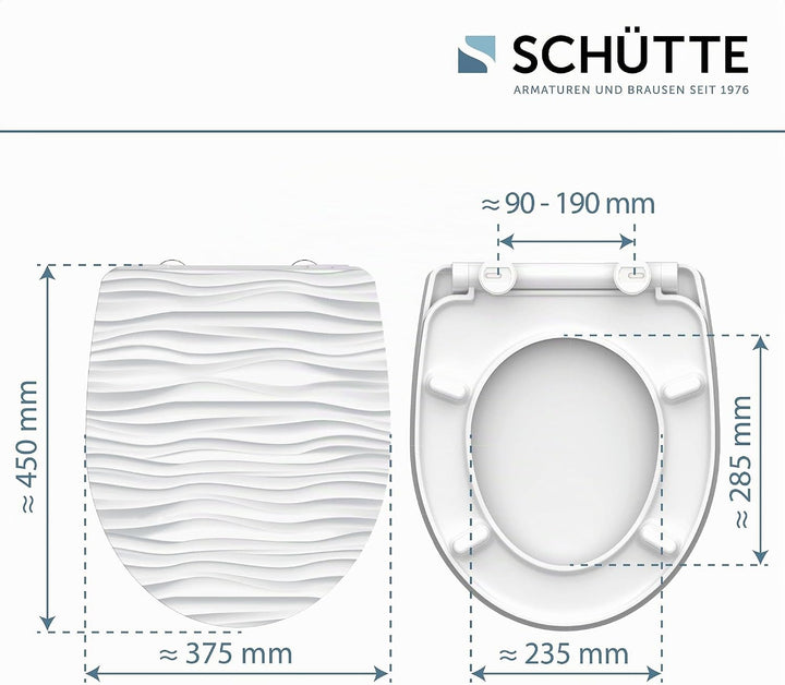 SCHÜTTE WC-Sitz Duroplast HG WHITE WAVE, Hochglänzender Toilettensitz mit Absenkautomatik, Schnellve