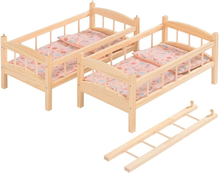howa Puppenbett Etagenbett Holz „miniflowers“ Puppenmöbel inkl. 2× Bettzeug, für Puppen bis 50cm gee