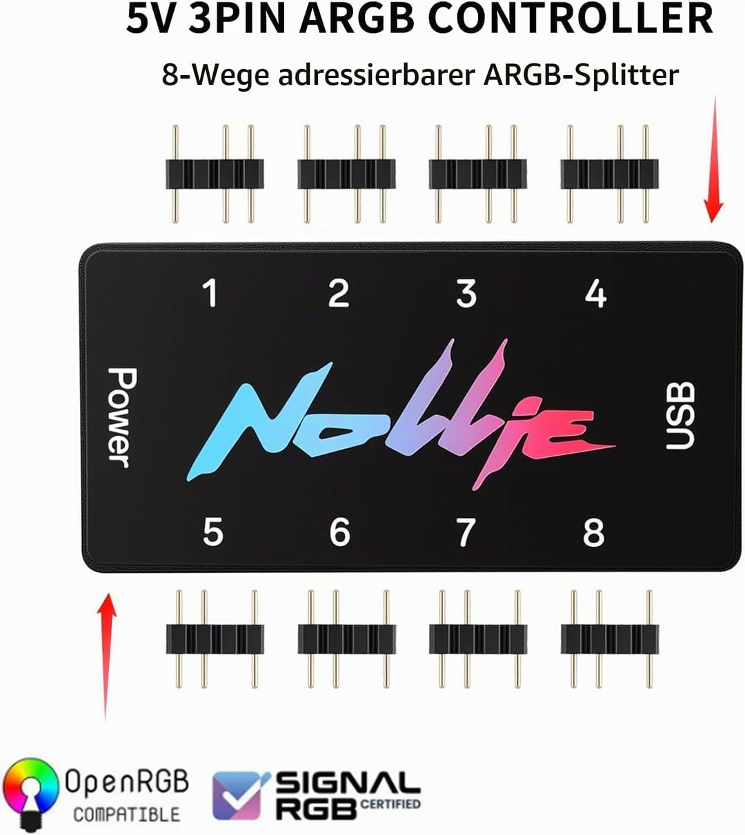 8-Port Signal RGB Controller – SATA-gespeister ARGB-Controller PC-Beleuchtungs-Hub, 5V 3PIN ARGB-Spl
