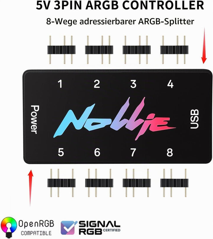 8-Port Signal RGB Controller – SATA-gespeister ARGB-Controller PC-Beleuchtungs-Hub, 5V 3PIN ARGB-Spl