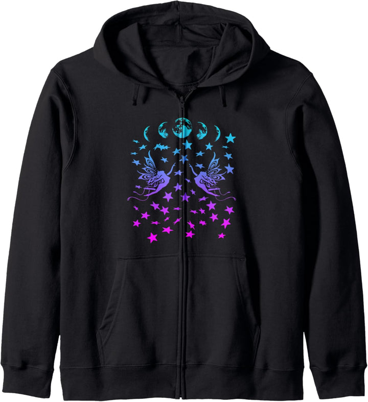 Feen Mondphasen Sterne Silhouette Fantasy Kapuzenjacke
