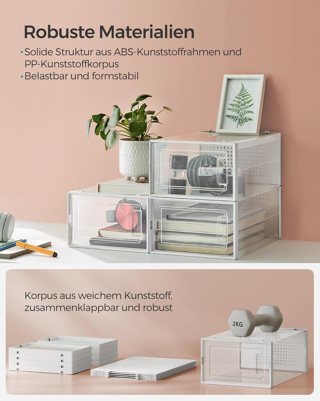 SONGMICS Schuhboxen, 18er Set, Aufbewahrungsboxen für Schuhe, Schuh-Organizer, Kunststoffboxen, falt