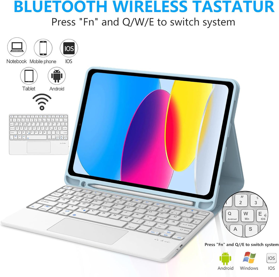 Hülle Tastatur für iPad A16 11 Zoll 2025, iPad 10. Generation 2022 10.9" mit Touchpad, Magnetische B