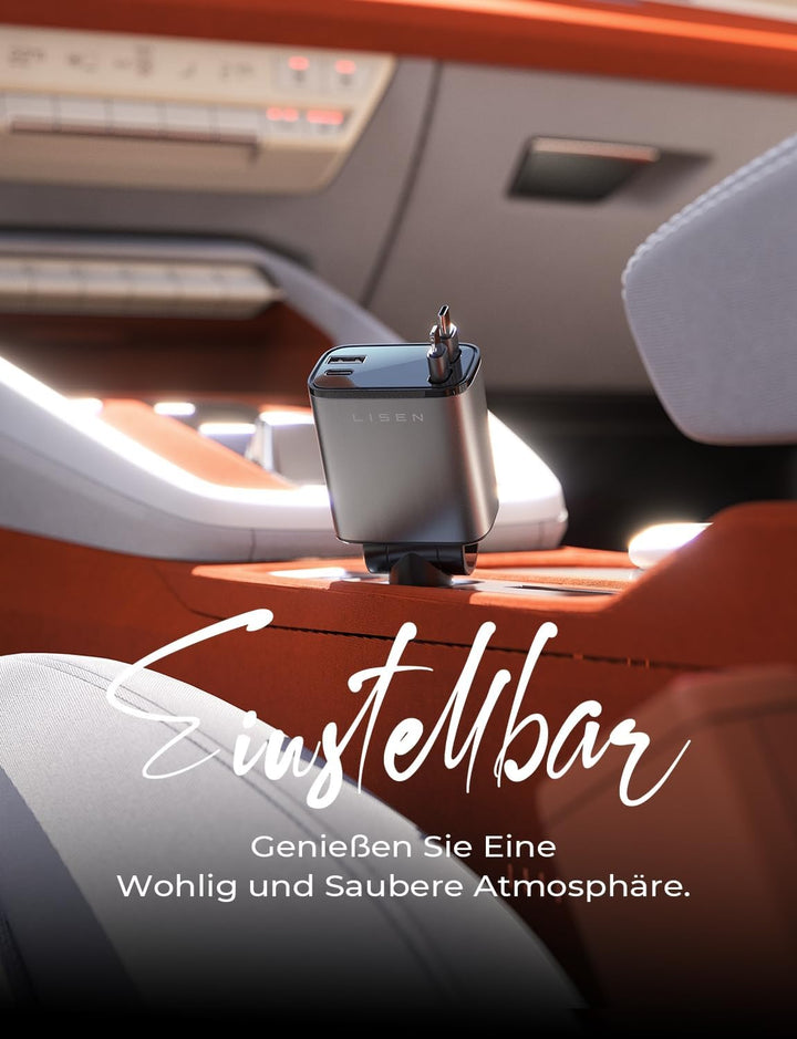 LISEN 69W Einziehbares Zigarettenanzünder USB C Schnellladegerät Ladegerät Auto Retractable ladekabe