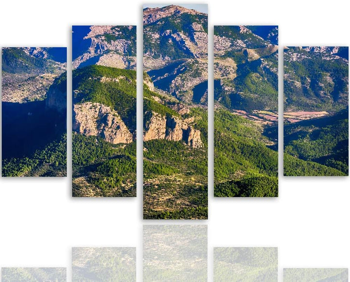 Feeby Wandbild XXL 5 Teilig Landschaft Leinwandbild Berge Natur Alpen grün 300x140 cm Leinwandbild 3
