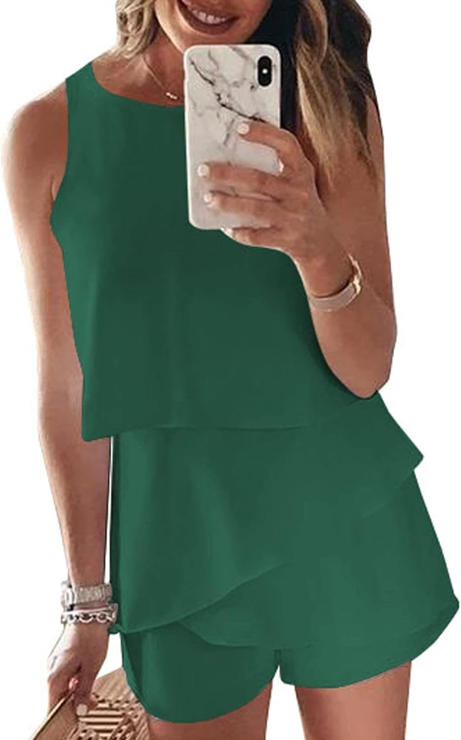 Maavoki Jumpsuit Damen Elegant Sommer Ärmellos Overall mit Rüschen Frauen Oberteile Top und Kurze Ho