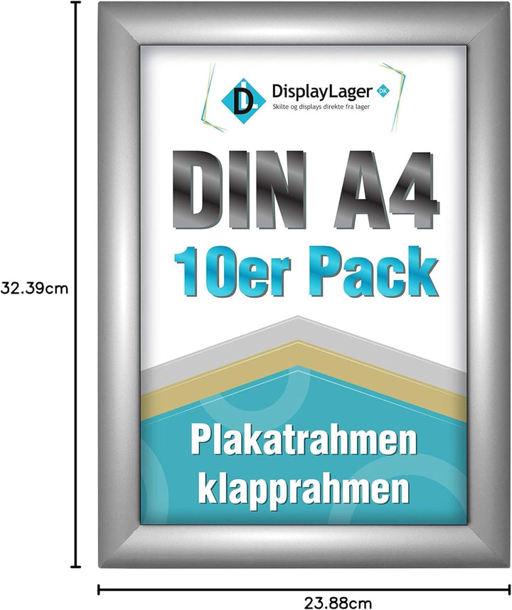 DisplayLager, Dänische Qualität - 10'er Sparpack Silber DIN A4 Klapprahmen mit 25mm Aluminium Profil