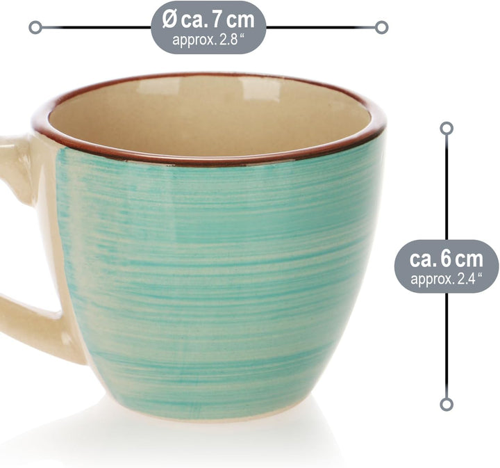 com-four® 12x Espressotassen aus Keramik bis 125 ml - bunte Mokkatassen - handgefertigte kleine Kaff
