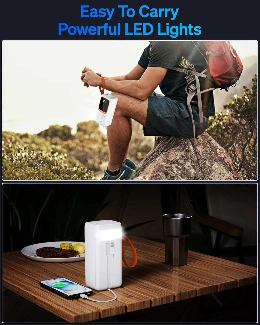 Powerbank, 50.000 mAh, tragbares Ladegerät, externer Akku mit 22,5 W, Powerbank mit 5 Ausgängen und