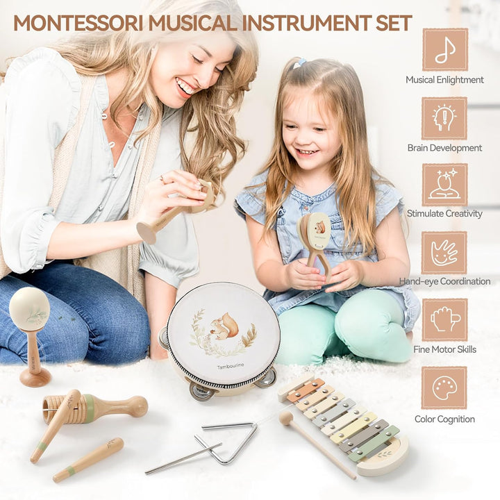 OESSUF Musikinstrumente für Kinder ab 1 Jahr, Montessori Spielzeug Baby ab 1 2 3 Jahr Xylophone Tamb