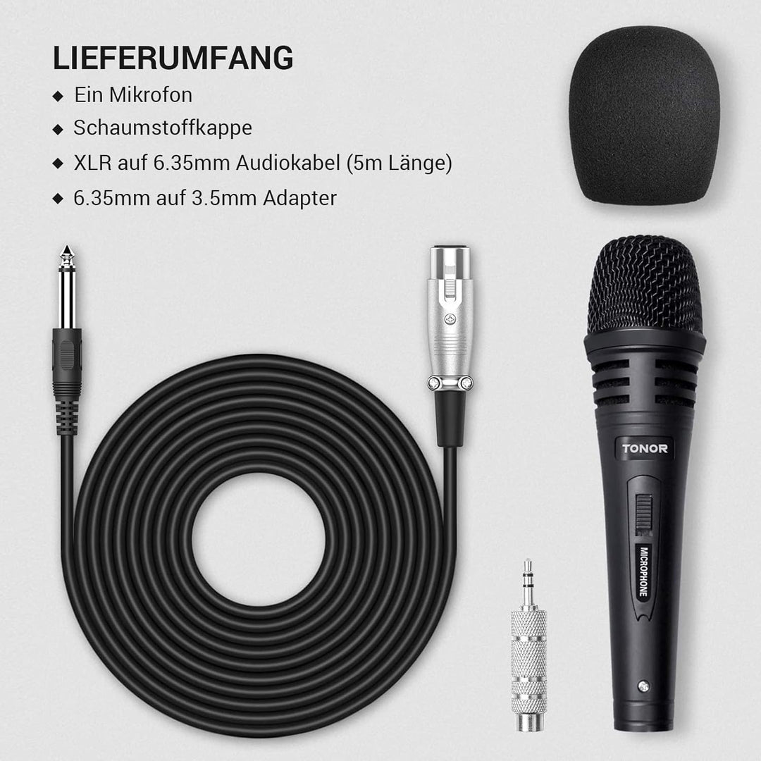 TONOR Dynamischer Mikrofon mit 16ft/5m XLR Kabel, 6,35mm Klinke Handmikrofon Microphone kompatibel m